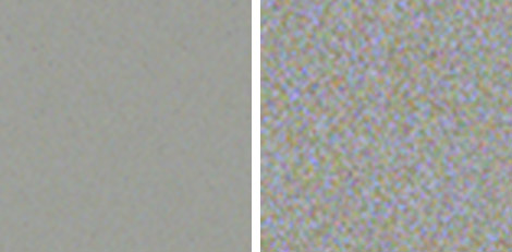 Grain structure of intermediate film (left) and of camera negative film (right).